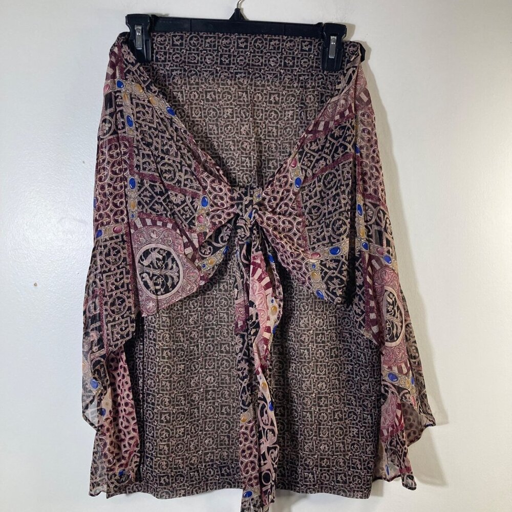 Womens Vintage Crisca Lined‎ Silk Blend Faux Wrap Skirt Black Red EU36/US4